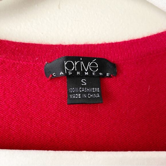 Prive Cashmere | 100% Cashmere V-neck Sweater 3/4 Sleeves Holiday Red Small - Picture 5 of 5